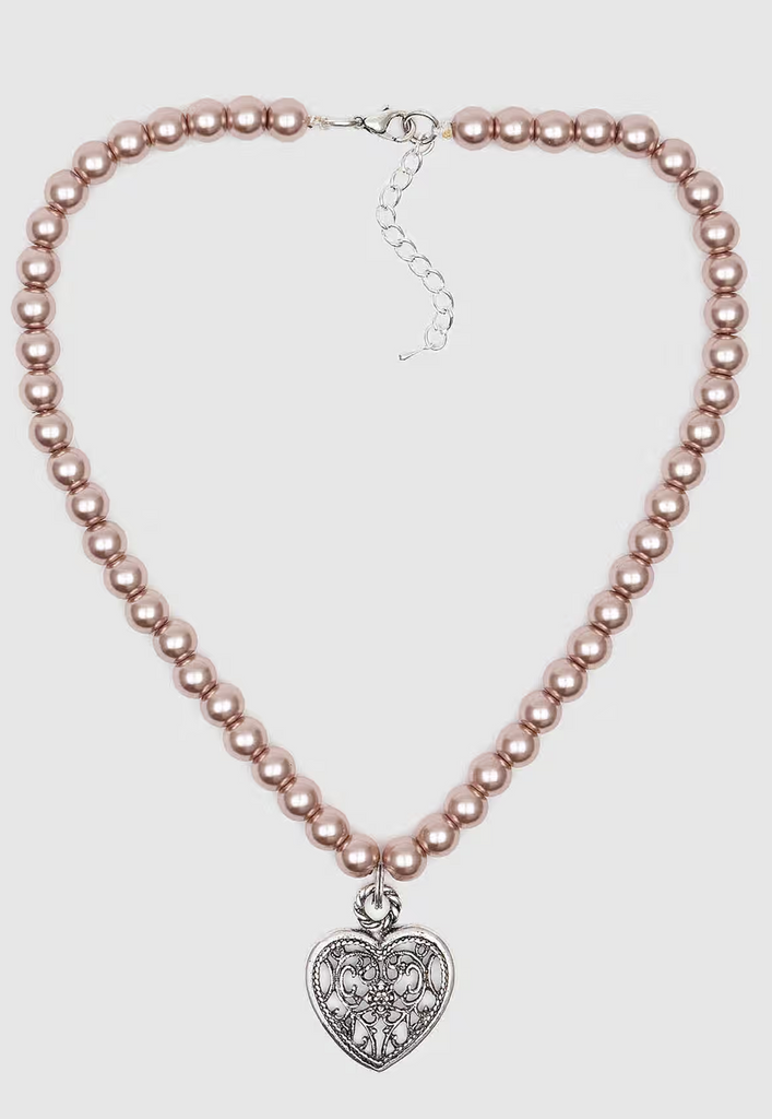 Trachtenkette mit Perlen natur und Herzanhänger