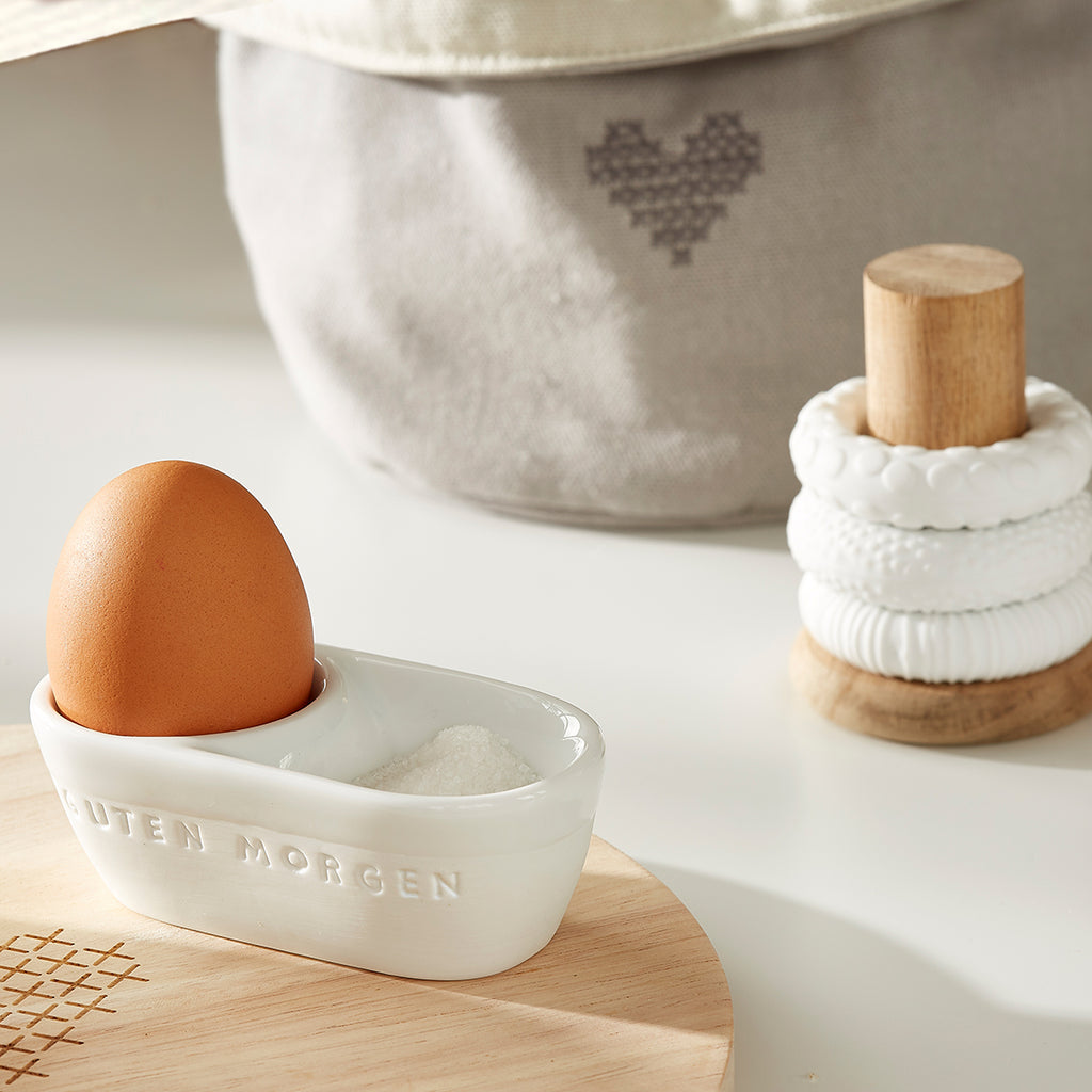 Eierbecher Berluft geniessen Guten Morgen Räder Design Porzellan