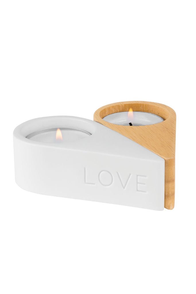 Love & peace räder design teelichthalter holz porzellan
