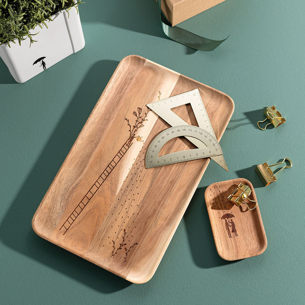 Tablett Sommerregen Räder Design Gummibaumholz