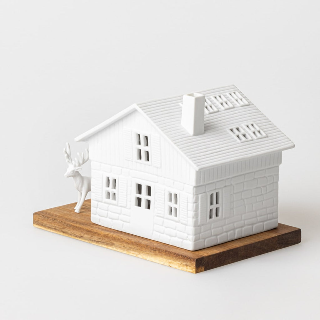 92469 Lichthaus Skihütte Räder Design Weihachtsdekoration Porzellan Dekoration Windlicht