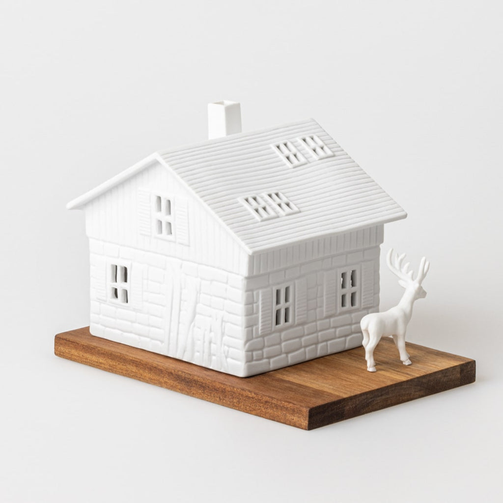 92469 Lichthaus Skihütte Räder Design Weihachtsdekoration Porzellan Dekoration Windlicht