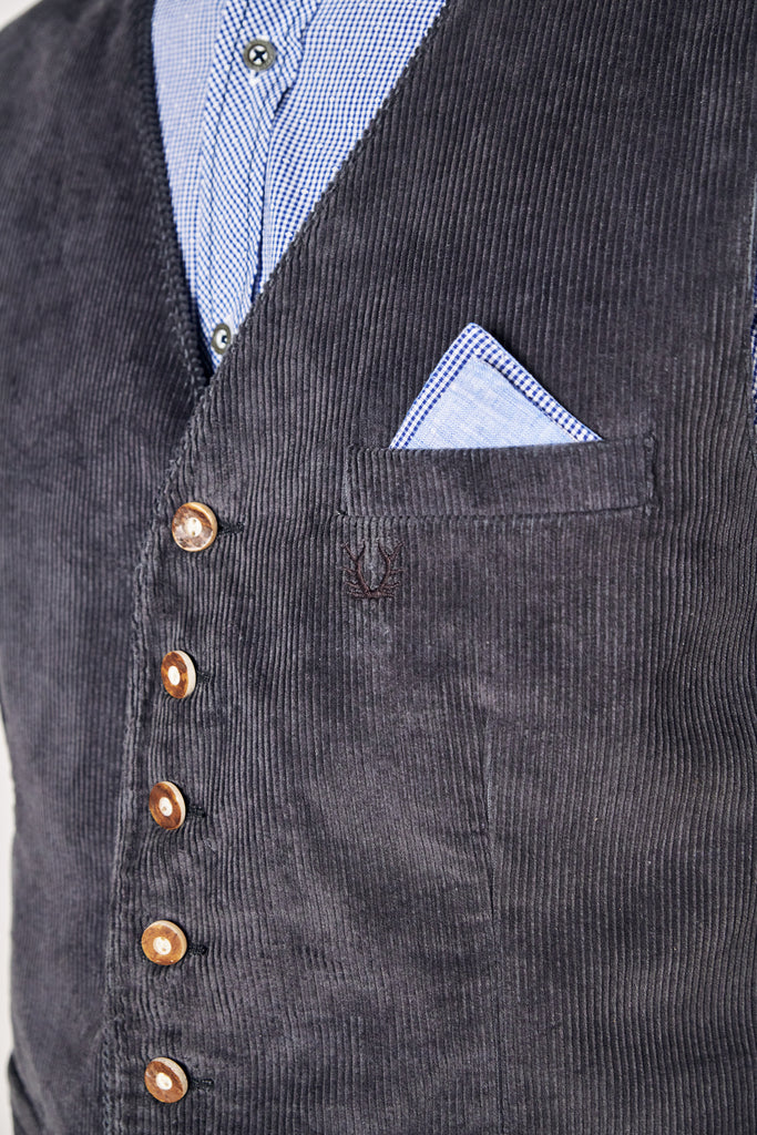 trachtenweste - krüger buam- cord-grau- v-ausschnitt