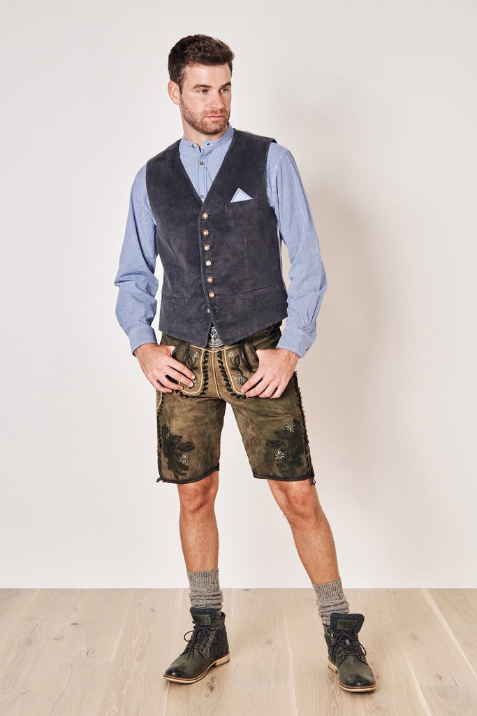 trachtenweste - krüger buam- cord-grau- v-ausschnitt