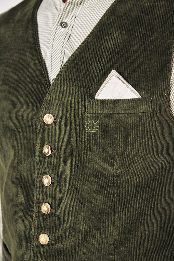 trachtenweste - krüger buam- cord-grün- v-ausschnitt