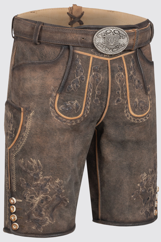 Lederhose - theodor mit stickereien in braun