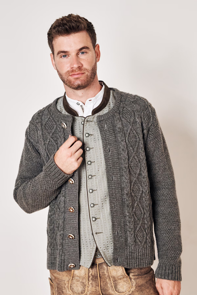 trachtenjacke mit zopfmuster maxi anthrazit