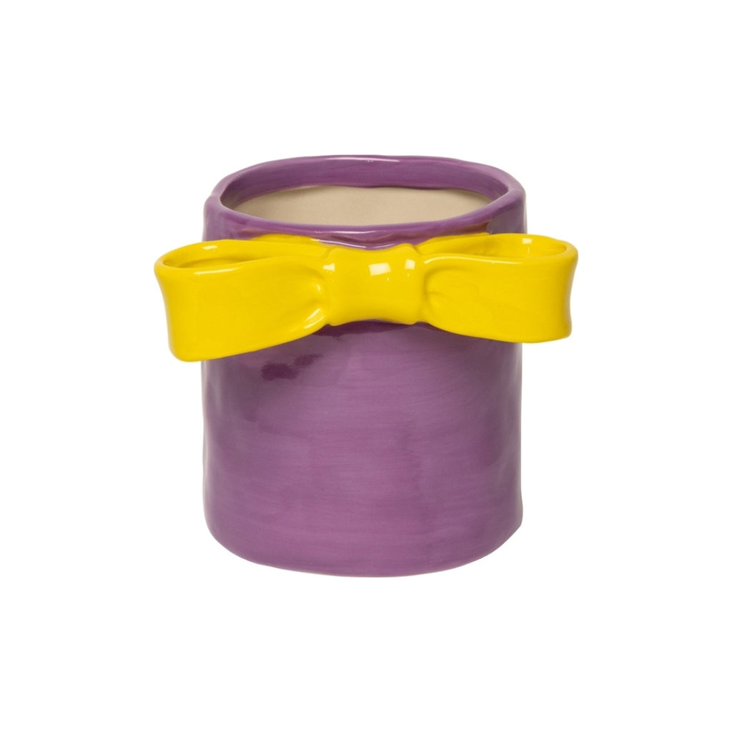 Blumentopf mit Schleife eja Violett Gelb Keramik