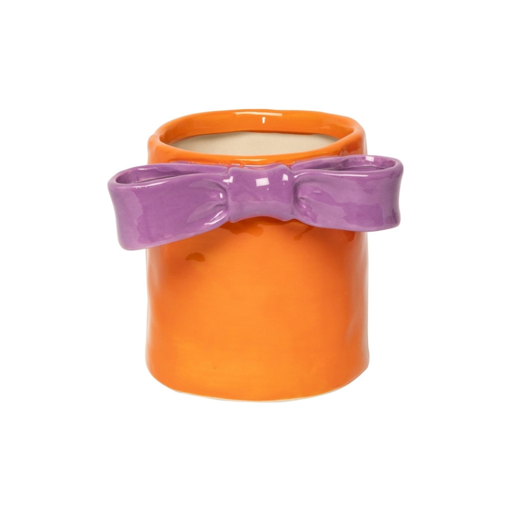 Blumentopf mit Schleife Orange Violett Eja