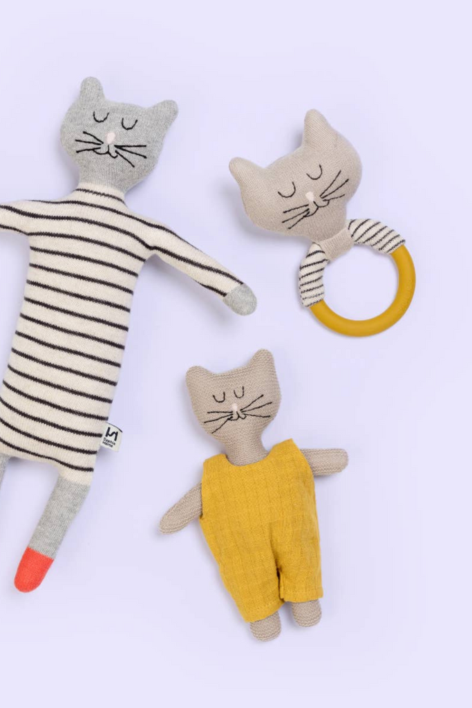 Beißring aus Baumwollstrick und Silikon - Katzenmotiv - Sophie Home - Geschenke