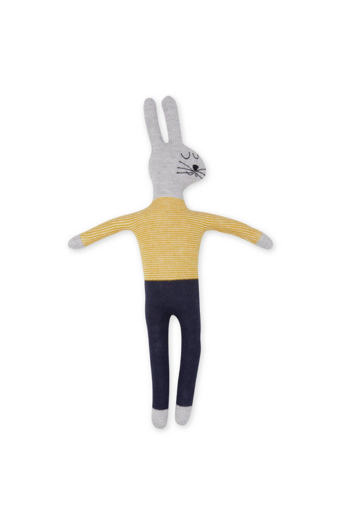 Stofftier aus Baumwollstrick - gestreifter Hase mit Zitrusmotiv - Sophie Home - Geschenke-dquadrat