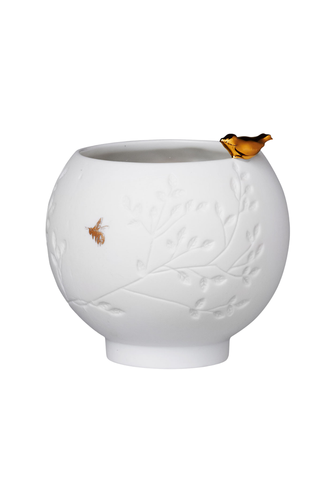 Teelicht Porzellan "goldener Vogel" - 12556 - Räder Design-dquadrat