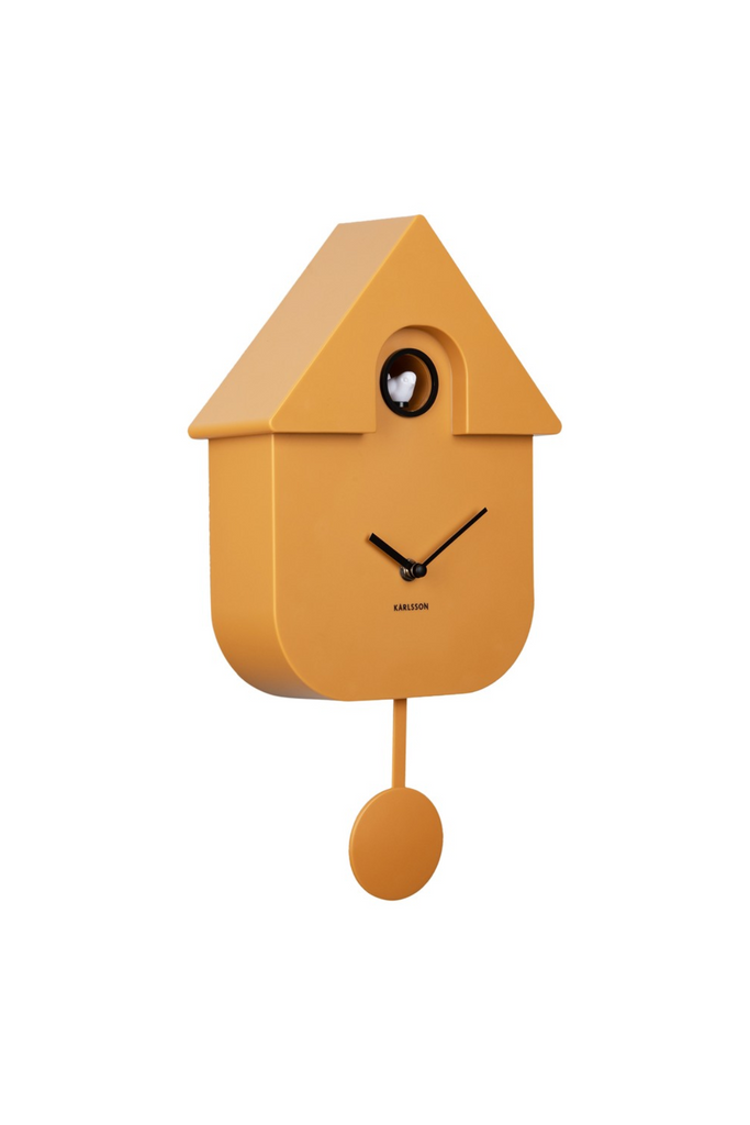 Wall-clock-modern-cickoo-dquadrat-ockergelb