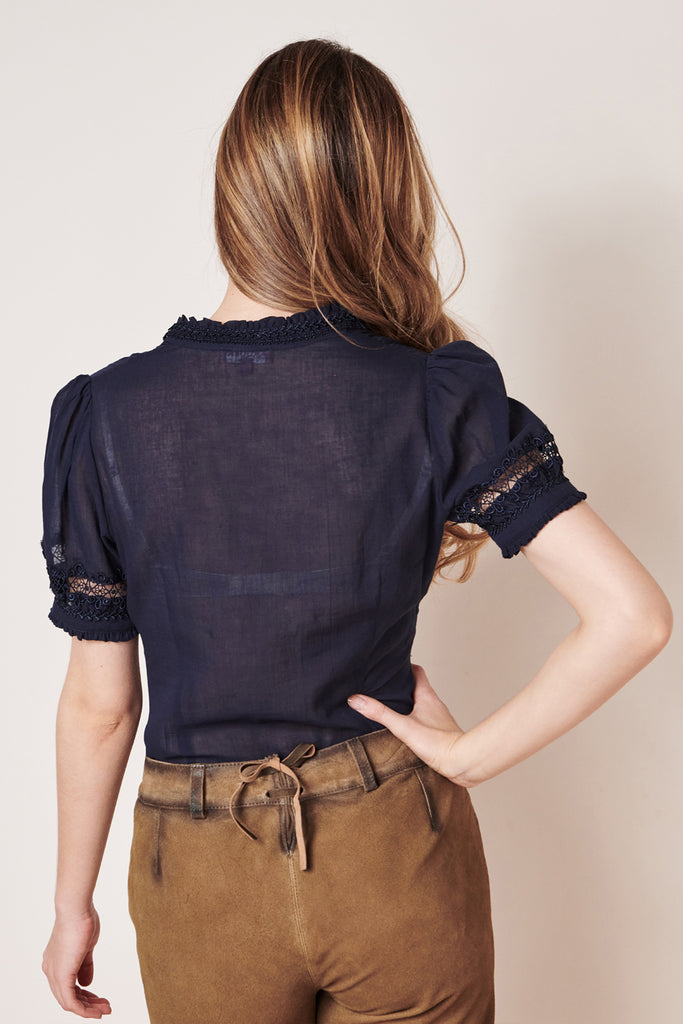 Trachtenbluse krüger blau puffärmel spitze madl