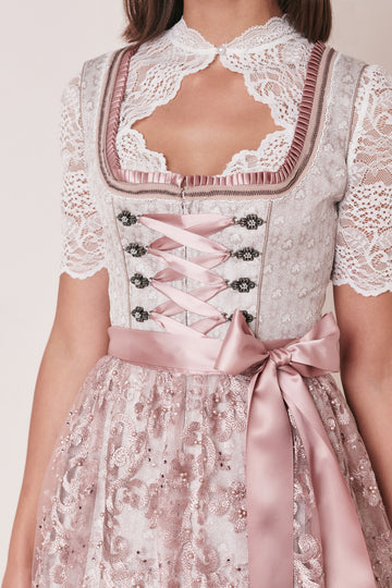 Dirndl Natur mit Miederschnürung und Spitzenschürze