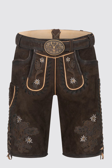 Krüger Lederhose Ziegenvelourleder edelweiis Modell Lars