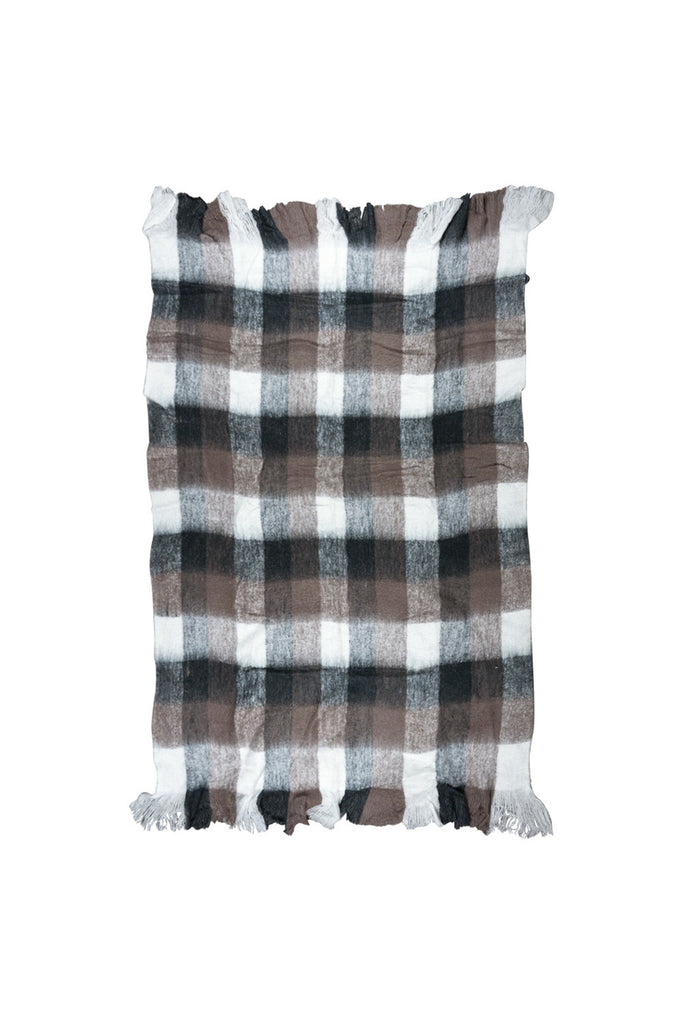 decke in wolloptik braun beige kariert