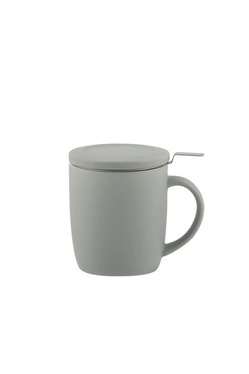 teetasse steingut mit teesieb und deckel graugrün
