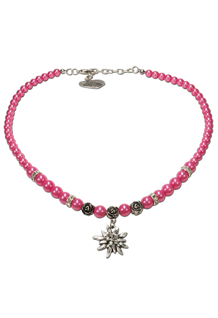 perlenkette mit strassedelweiß pink